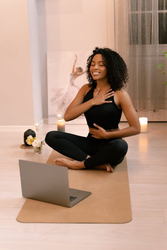 Woman with Curly Hair Doing Yoga